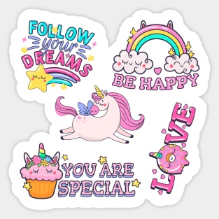 Cute Unicorn Be Happy You Are Special Love Follow Your Dreams Rainbow Stars Funny Sticker